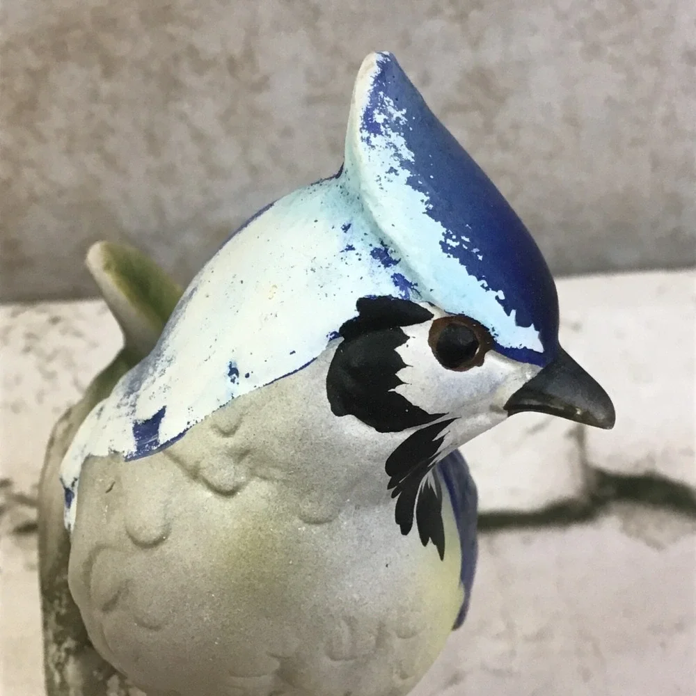 Ceramic Blue Jay Figurine On‎ Tree Branch Collectible Home Decor